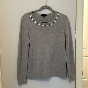Gray Ann Taylor sweater sequined neckline